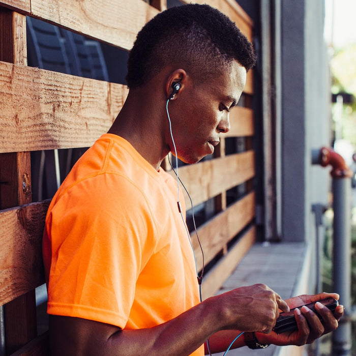 JLab Audio JBuds Pro Signature Wired Earbuds with Microphone and Track Controls, Titanium 10mm Drivers with Custom Fit Gel Tips and Cush Fins