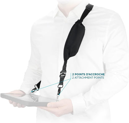 MOBILIS Universal Shoulder Strap with Safety Detachment System & Expandable Storage Pocket, 2 Hanging Points, High Strength Strap, Black, One size