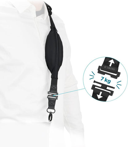 MOBILIS Universal Shoulder Strap with Safety Detachment System & Expandable Storage Pocket, 2 Hanging Points, High Strength Strap, Black, One size