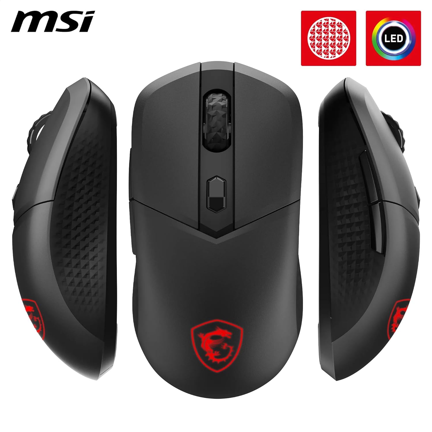 MSI Versa 300 Wireless Souris Gaming - Capteur Optique 8000 DPI, taux de Rapport 1000 Hz, symétrique, Micro-switches Kailh 30M+ clics, 6 Boutons, Batterie 50h, Latence 1ms, RGB, 60g - avec/sans Fil