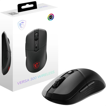MSI Versa 300 Wireless Souris Gaming - Capteur Optique 8000 DPI, taux de Rapport 1000 Hz, symétrique, Micro-switches Kailh 30M+ clics, 6 Boutons, Batterie 50h, Latence 1ms, RGB, 60g - avec/sans Fil