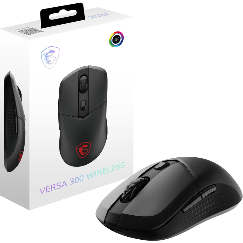 MSI Versa 300 Wireless Souris Gaming - Capteur Optique 8000 DPI, taux de Rapport 1000 Hz, symétrique, Micro-switches Kailh 30M+ clics, 6 Boutons, Batterie 50h, Latence 1ms, RGB, 60g - avec/sans Fil