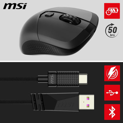 MSI Versa 300 Wireless Souris Gaming - Capteur Optique 8000 DPI, taux de Rapport 1000 Hz, symétrique, Micro-switches Kailh 30M+ clics, 6 Boutons, Batterie 50h, Latence 1ms, RGB, 60g - avec/sans Fil