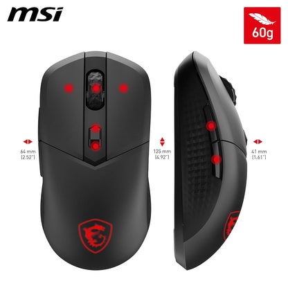 MSI Versa 300 Wireless Souris Gaming - Capteur Optique 8000 DPI, taux de Rapport 1000 Hz, symétrique, Micro-switches Kailh 30M+ clics, 6 Boutons, Batterie 50h, Latence 1ms, RGB, 60g - avec/sans Fil