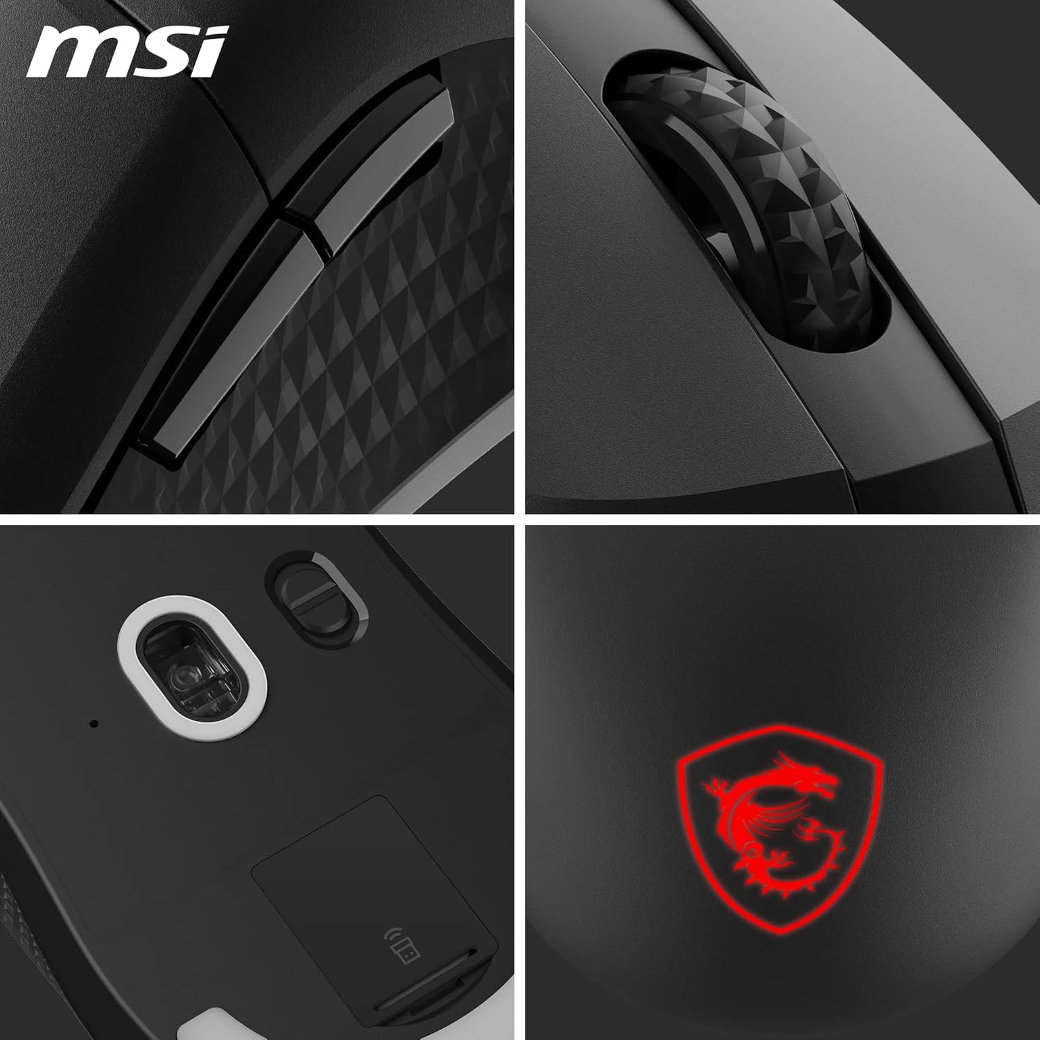 MSI Versa 300 Wireless Souris Gaming - Capteur Optique 8000 DPI, taux de Rapport 1000 Hz, symétrique, Micro-switches Kailh 30M+ clics, 6 Boutons, Batterie 50h, Latence 1ms, RGB, 60g - avec/sans Fil