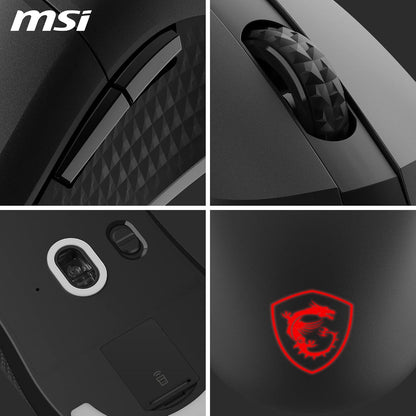 MSI Versa 300 Wireless Souris Gaming - Capteur Optique 8000 DPI, taux de Rapport 1000 Hz, symétrique, Micro-switches Kailh 30M+ clics, 6 Boutons, Batterie 50h, Latence 1ms, RGB, 60g - avec/sans Fil