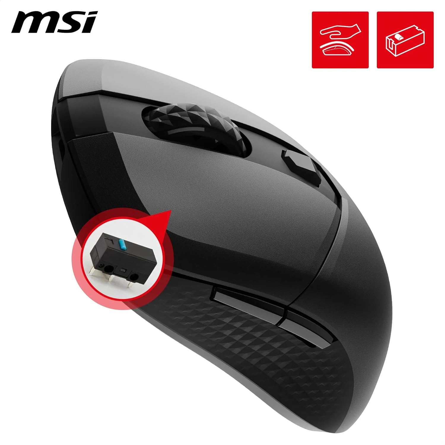 MSI Versa 300 Wireless Souris Gaming - Capteur Optique 8000 DPI, taux de Rapport 1000 Hz, symétrique, Micro-switches Kailh 30M+ clics, 6 Boutons, Batterie 50h, Latence 1ms, RGB, 60g - avec/sans Fil
