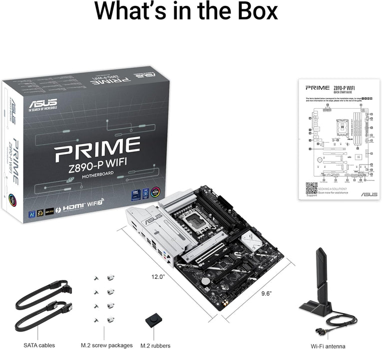 ASUS Intel PRIME Z890-P ATX motherboard,14+1+2+1 (80A) power stages,DDR5 slots, PCIe 5.0 w/full support for next-gen GPUs, USB 20Gbps Type-C port, 4 x M.2 slots, PCIe Slot Q-Release