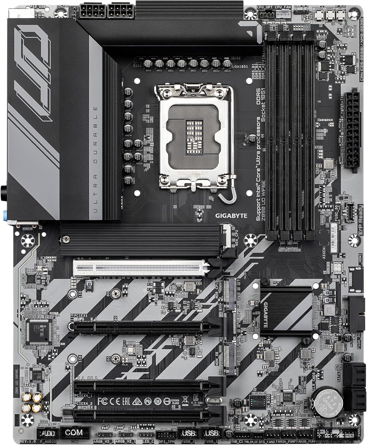 GIGABYTE Z890 UD WIFI6E Motherboard - Supports Intel Core Ultra (Series 2) CPUs, 12+1+2 phases VRM, up to 8800MHz DDR5 (OC), 1xPCIe 5.0 + 2xPCIe 4.0, Wi-Fi 6E, 2.5GbE LAN, Thunderbolt 4