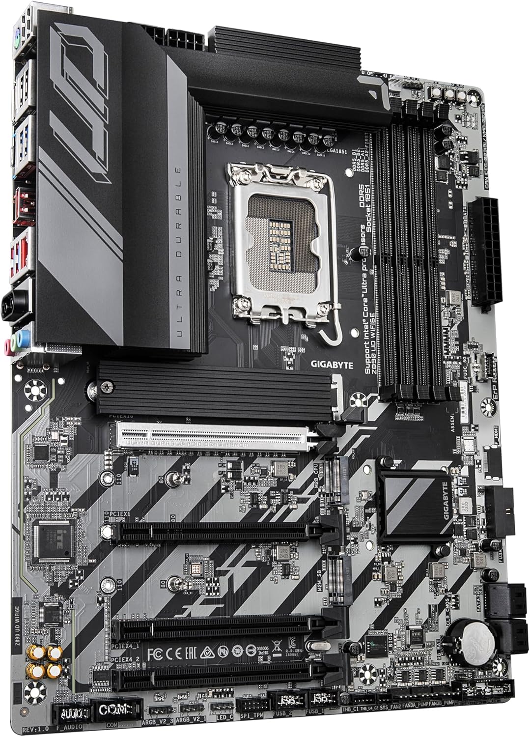 GIGABYTE Z890 UD WIFI6E Motherboard - Supports Intel Core Ultra (Series 2) CPUs, 12+1+2 phases VRM, up to 8800MHz DDR5 (OC), 1xPCIe 5.0 + 2xPCIe 4.0, Wi-Fi 6E, 2.5GbE LAN, Thunderbolt 4