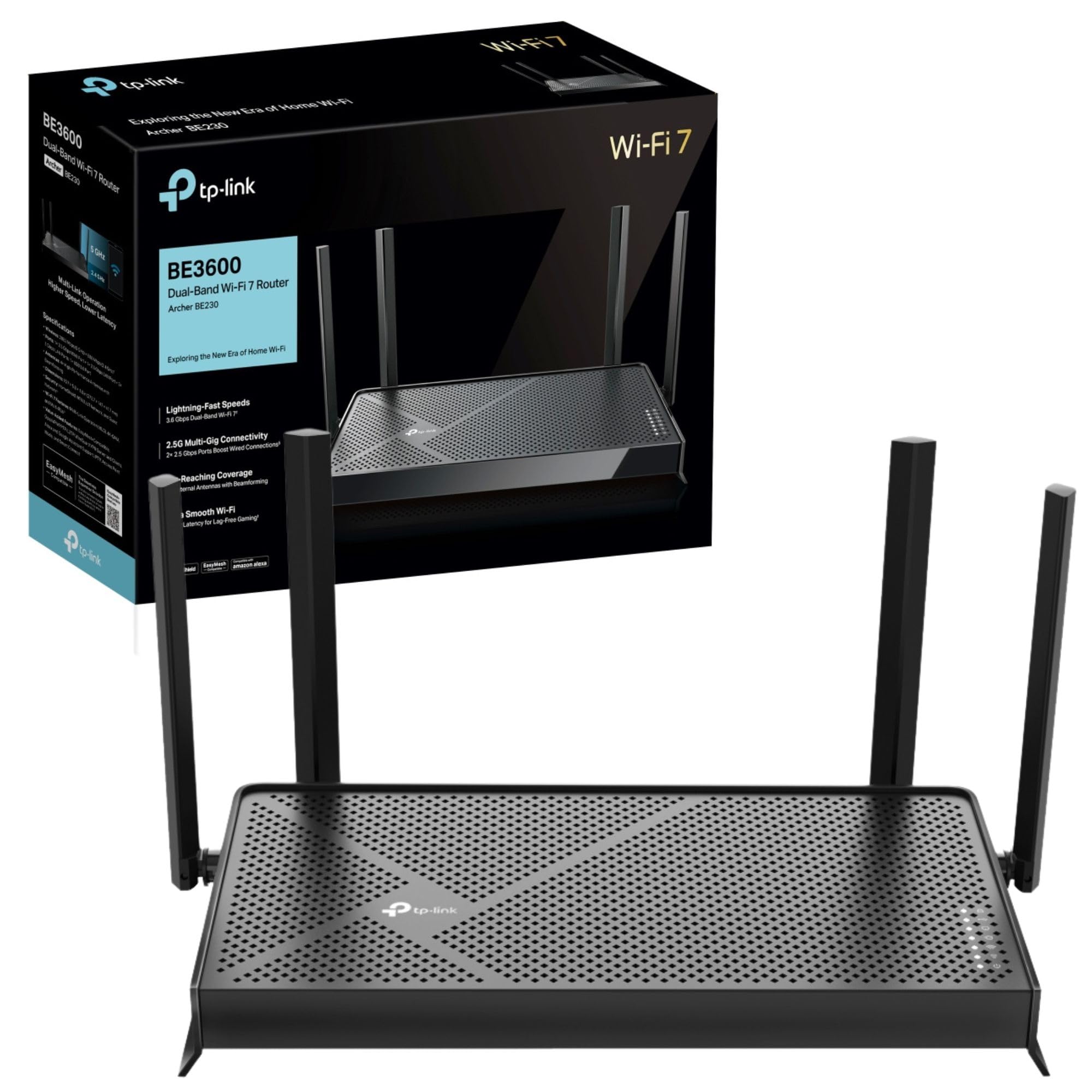 TP-Link Archer BE230 Router WiFi 7 BE3600Mbps, WiFi Router, 2.5G Ports, USB 3.0 Port, Maximized Coverage, VPN Router, Internet Booster Routers, WiFi Booster, HomeShield Security, Easy Setup,EasyMesh