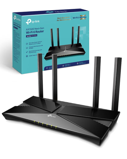 TP-Link Archer AX1500 Router WiFi 6 AX1500Mbps, WiFi Router,Gigabit Ethernet Ports, VPN Router Server, Easy Setup, Internet Booster Routers, WiFi Booster, WPA3 Cybersecurity, Gaming Xbox-PS4-Steam AX1500 WiFi 6