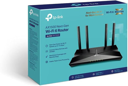 TP-Link Archer AX1500 Router WiFi 6 AX1500Mbps, WiFi Router,Gigabit Ethernet Ports, VPN Router Server, Easy Setup, Internet Booster Routers, WiFi Booster, WPA3 Cybersecurity, Gaming Xbox-PS4-Steam AX1500 WiFi 6