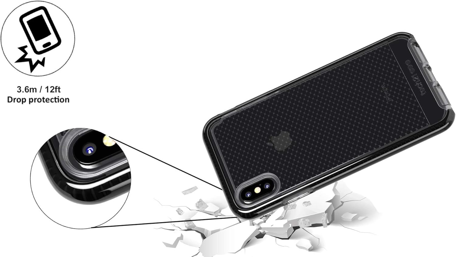 tech21 Protective Apple iPhone XS Max Case Thin Patterned Back Cover with FlexShock - Evo Check - Smokey Black Smokey/Black