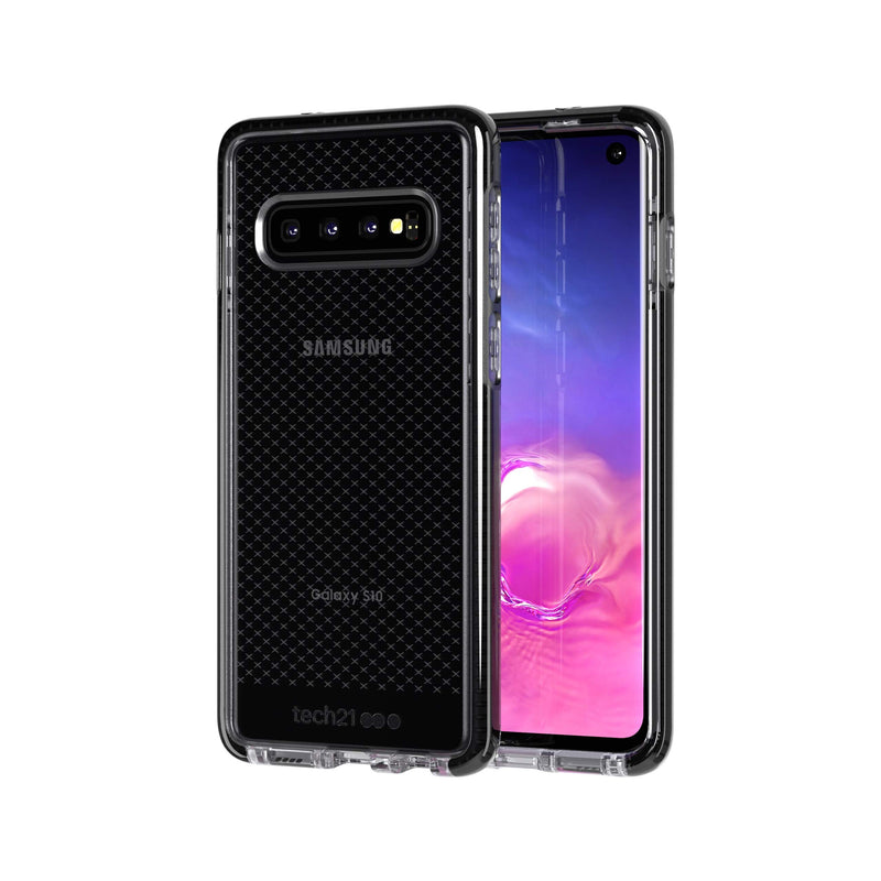 Tech21 Protective Samsung Galaxy S10 Case Thin Patterned Back Cover with FlexShock - Evo Check - Smokey Black Smokey/Black