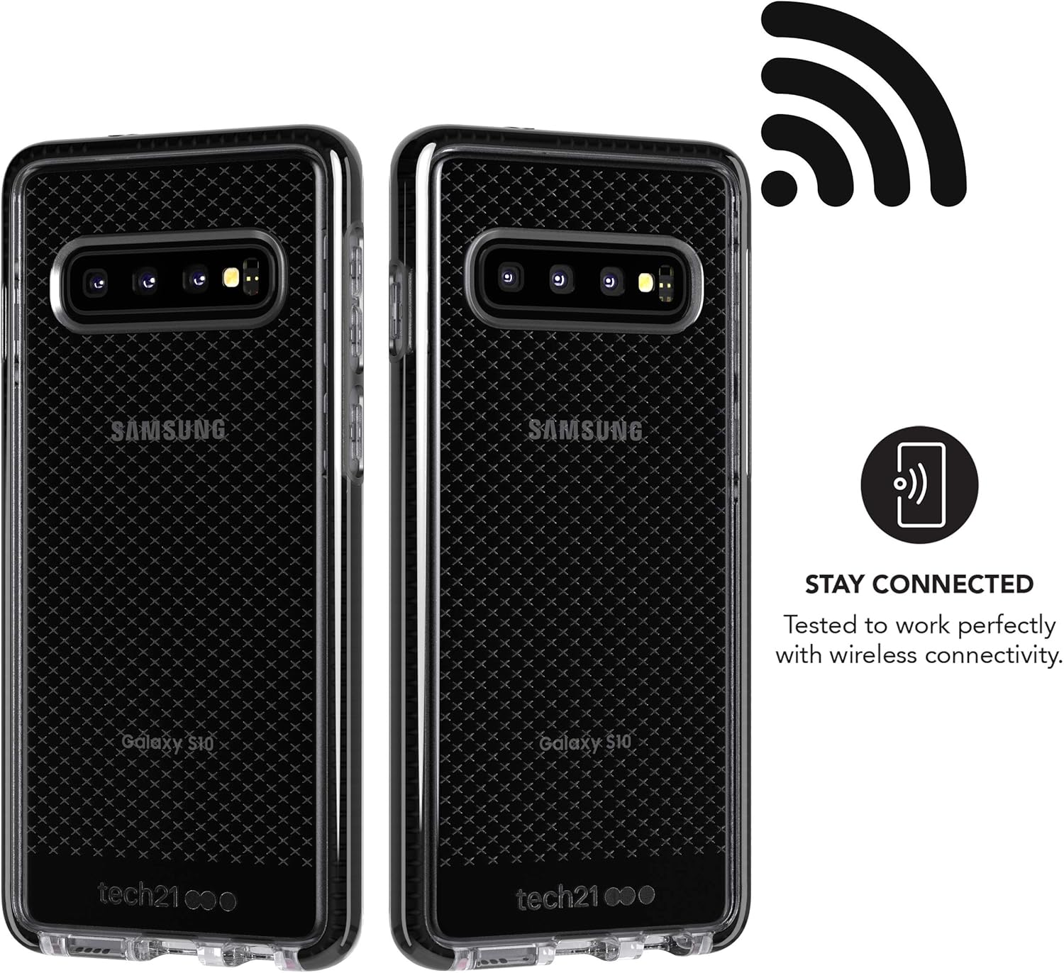 Tech21 Protective Samsung Galaxy S10 Case Thin Patterned Back Cover with FlexShock - Evo Check - Smokey Black Smokey/Black