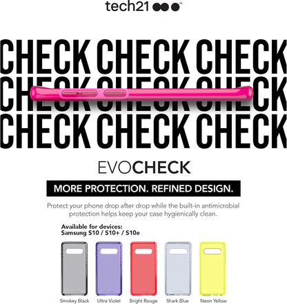 Tech21 Protective Samsung Galaxy S10 Case Thin Patterned Back Cover with FlexShock - Evo Check - Smokey Black Smokey/Black