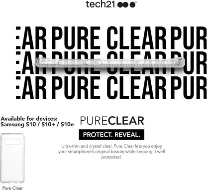 Tech 21 Protective Samsung Galaxy S10 Plus Case Ultra Thin Back Cover with BulletShield Protection - Pure Clear - Transparent