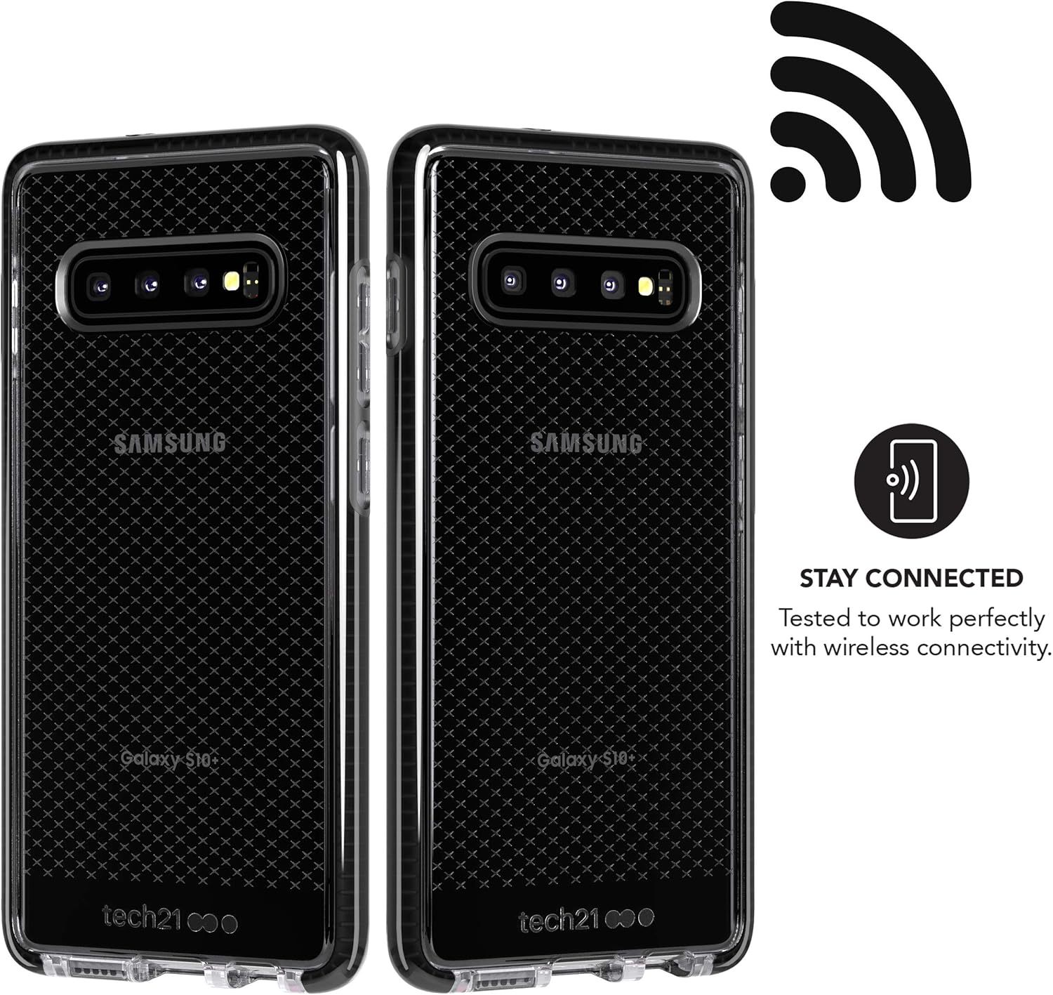 Tech21 Protective Samsung Galaxy S10+ Case Thin Patterned Back Cover with FlexShock - Evo Check - Smokey Black Smokey/Black