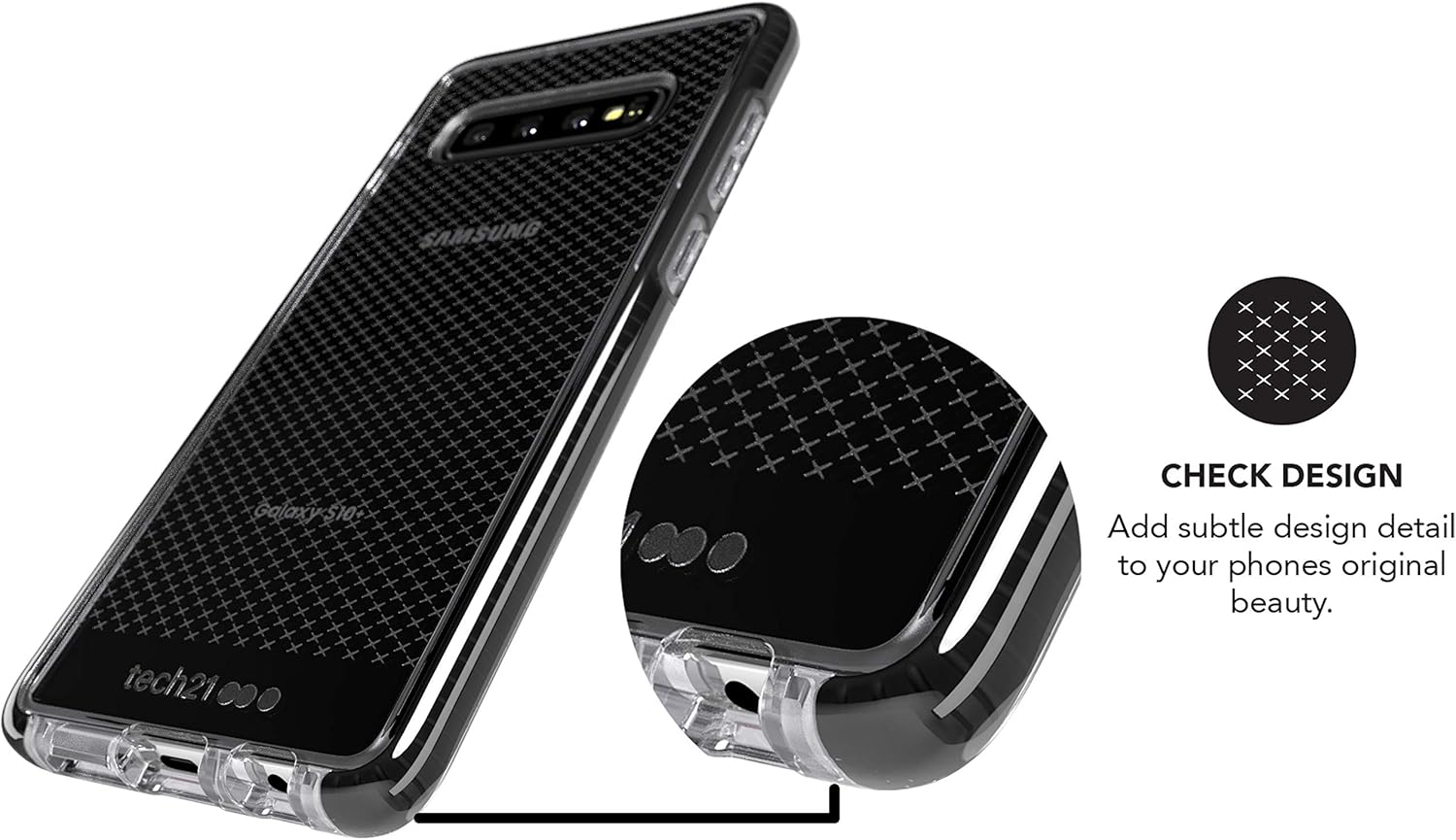 Tech21 Protective Samsung Galaxy S10+ Case Thin Patterned Back Cover with FlexShock - Evo Check - Smokey Black Smokey/Black