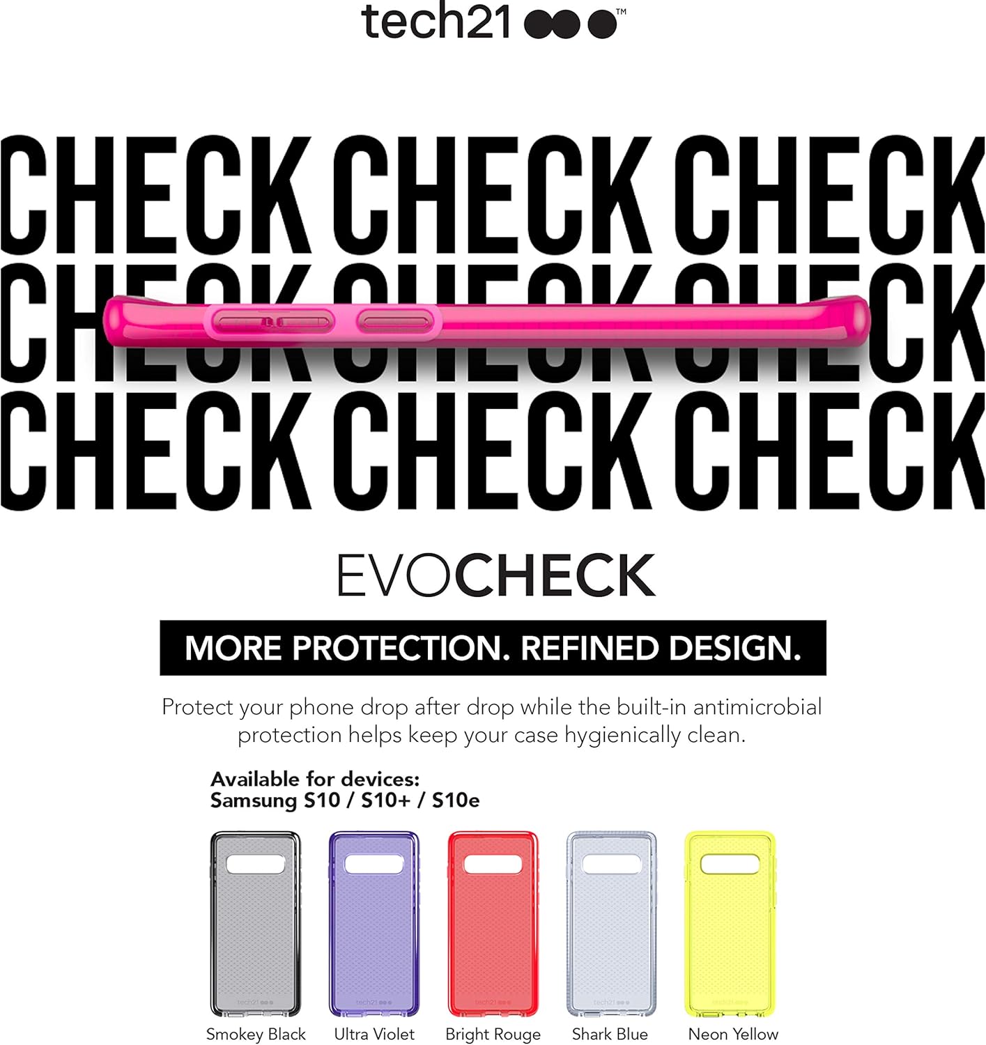Tech21 Protective Samsung Galaxy S10+ Case Thin Patterned Back Cover with FlexShock - Evo Check - Smokey Black Smokey/Black