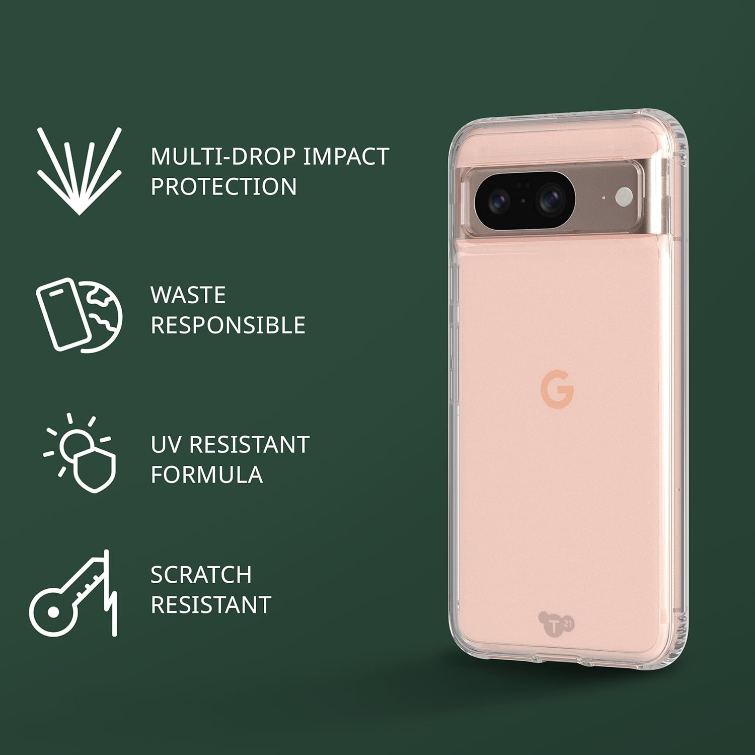 tech21 Evo Clear hoesje voor Goole Pixel 8 - Impact Protection Case - Slim Fit - Transparant