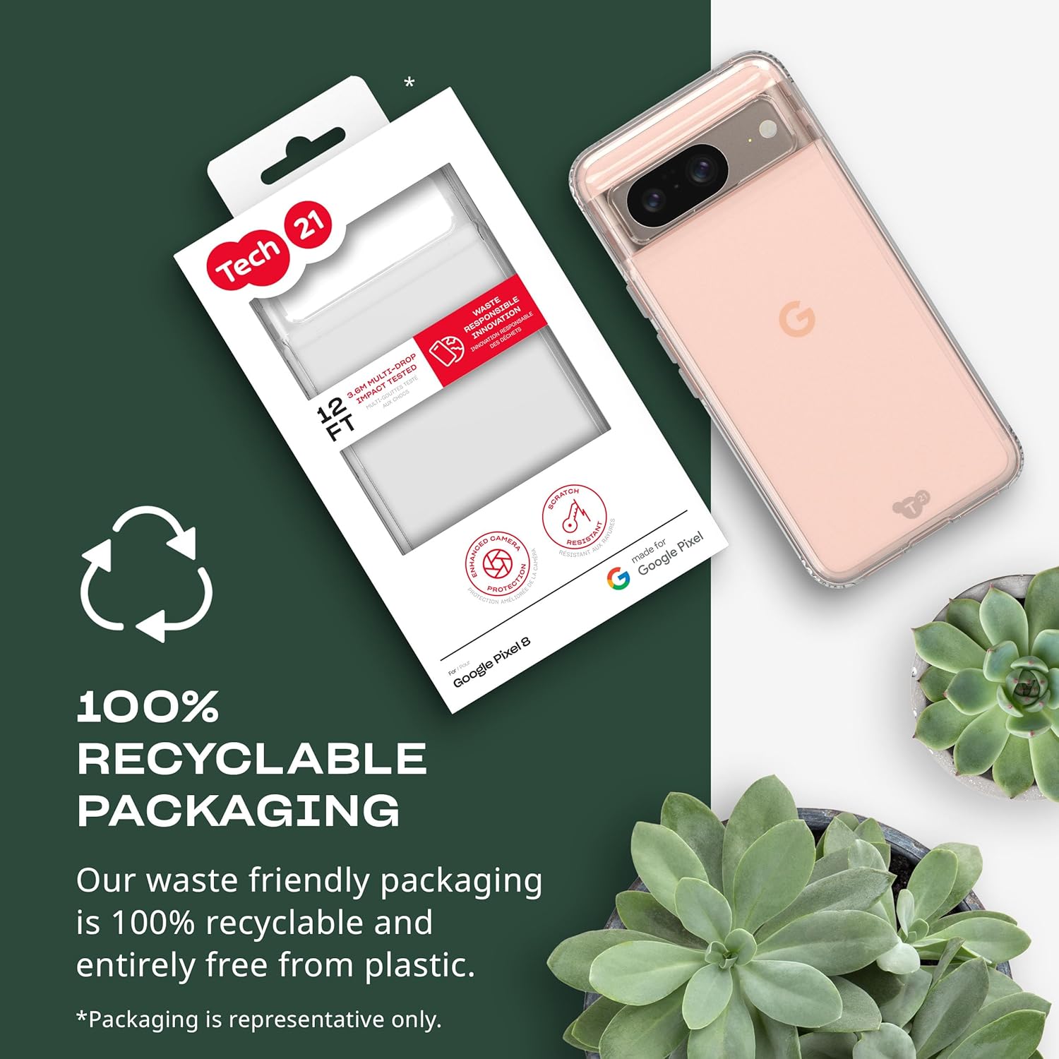 tech21 Evo Clear hoesje voor Goole Pixel 8 - Impact Protection Case - Slim Fit - Transparant
