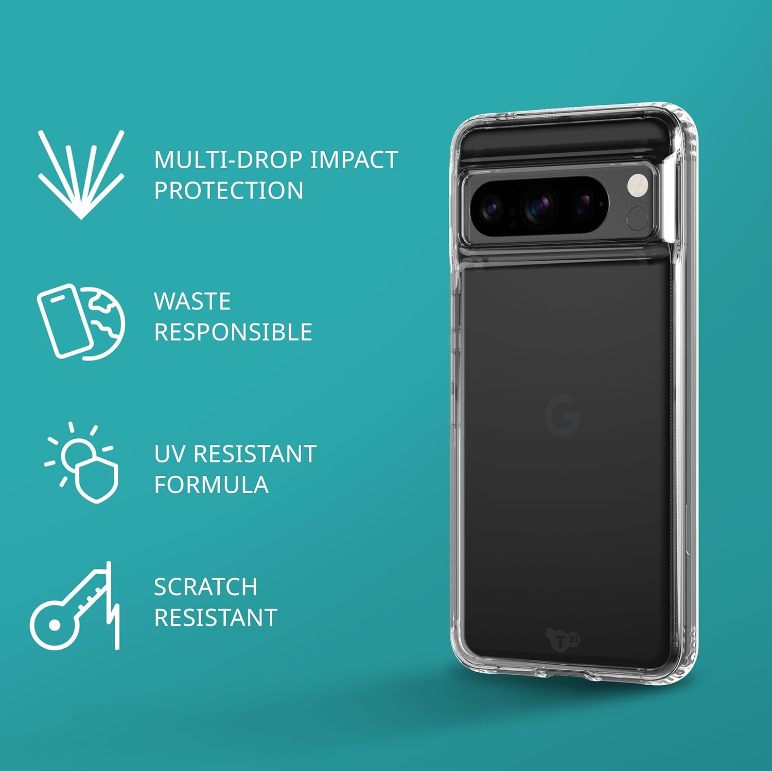 tech21 Evo Clear case for Google Pixel 8 Pro - Impact Protection Case - Slim Fit - Transparent