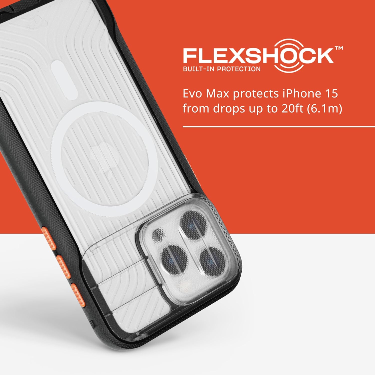 tech21 Evo Max case for iPhone 15 Pro Max - Compatible with MagSafe - Impact Protection Case - Lanyards included - Active Black