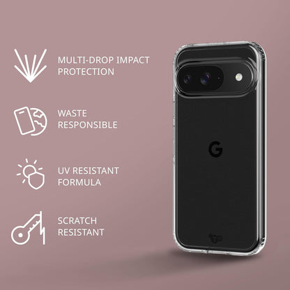 Tech21 EvoClear Hoesje voor Goole Pixel 9/9 Pro - slagbescherming - valbescherming - anti-vergeling - transparant hoesje