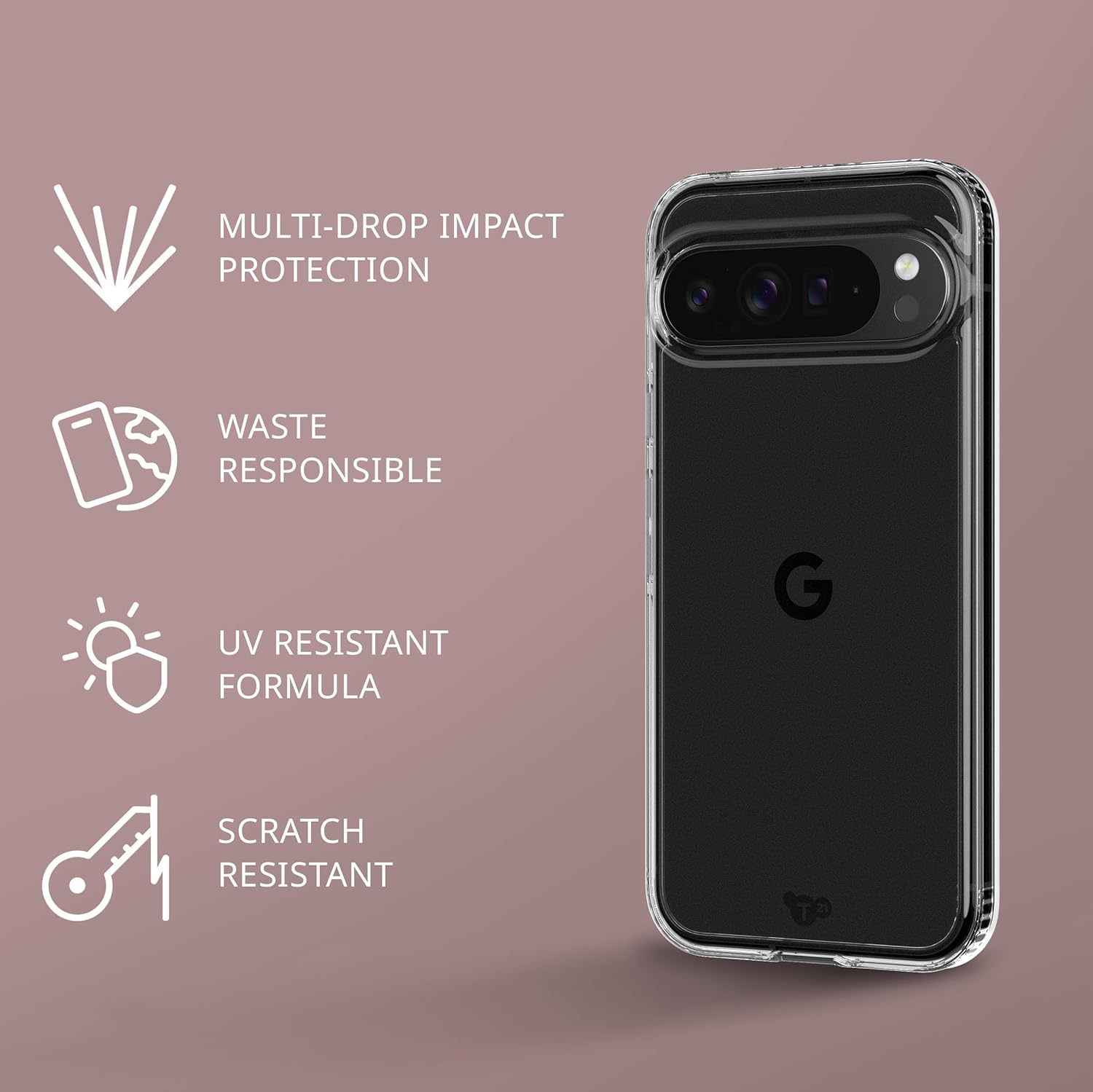 Tech21 EvoClear Hoesje voor Google Pixel 9 Pro XL - Bescherming tegen stoten - Anti-vergeling - Transparant Hoesje