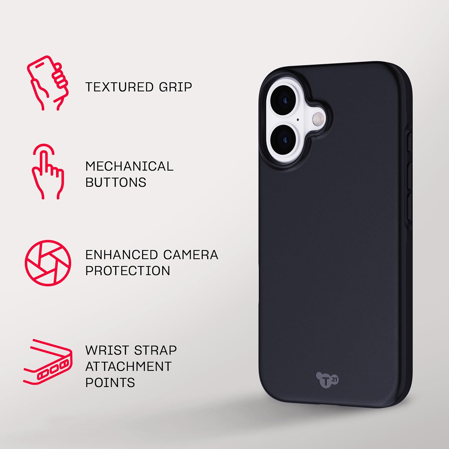 tech21 EvoLite - Funda Ultrafina para iPhone 16, protección contra Impactos, Color Negro