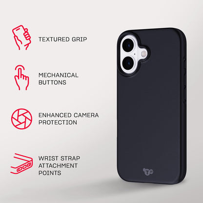 tech21 EvoLite - Funda Ultrafina para iPhone 16, protección contra Impactos, Color Negro