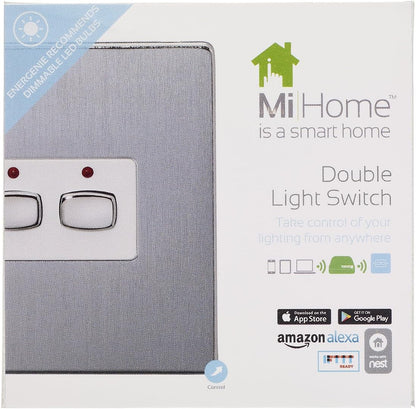 MiHome Smart Brushed Steel 2 Gang Light Switch