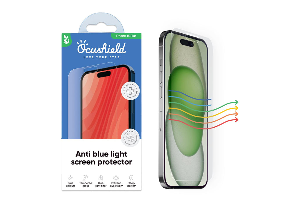 Ocushield Anti Blue Light, Tempered Glass Screen Protector for iPhone (iPhone 15 Plus)