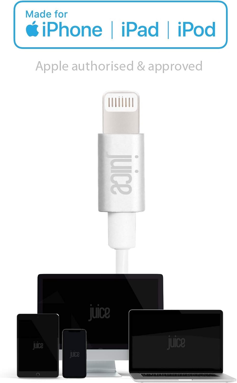 Juice 1m Apple Lightning Cable. USB to Lightning iPhone Charger Cable, MFI Certified Apple Charger Cable. Long, Durable iPad Charger Cable & iPhone Cable (Aqua