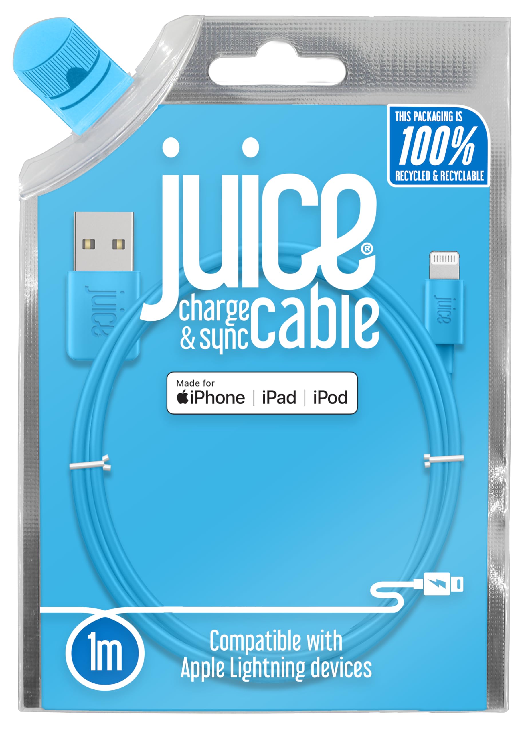 Juice 1m Apple Lightning Cable. USB to Lightning iPhone Charger Cable, MFI Certified Apple Charger Cable. Long, Durable iPad Charger Cable & iPhone Cable (Aqua