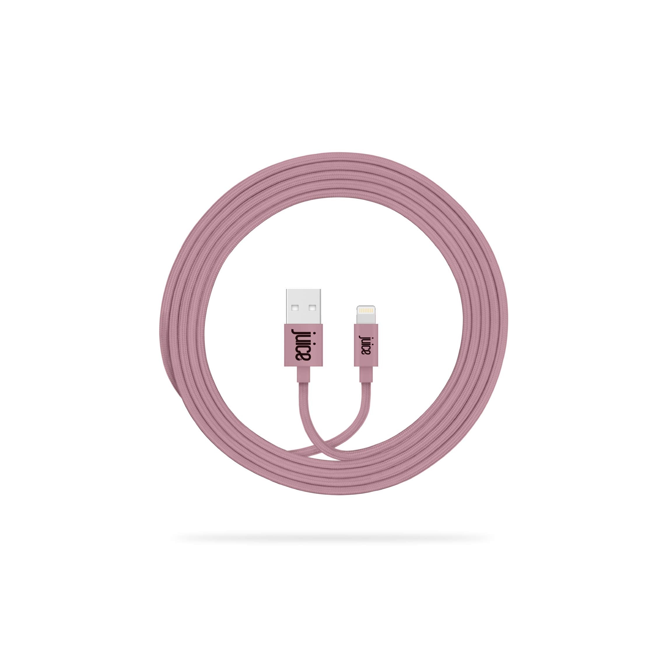 Juice Apple iPhone Lightning 2 m Braided Charger and Sync Cable for Apple iPhone 13, 13 Pro, 12, 12 Mini, SE, 11, XS, XR, X, 8, 7, 6, 5, iPad, Pro, Air, Mini, Airpods Pro- Rose Gold