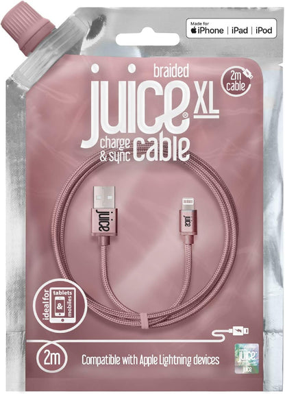 Juice Apple iPhone Lightning 2 m Braided Charger and Sync Cable for Apple iPhone 13, 13 Pro, 12, 12 Mini, SE, 11, XS, XR, X, 8, 7, 6, 5, iPad, Pro, Air, Mini, Airpods Pro- Rose Gold