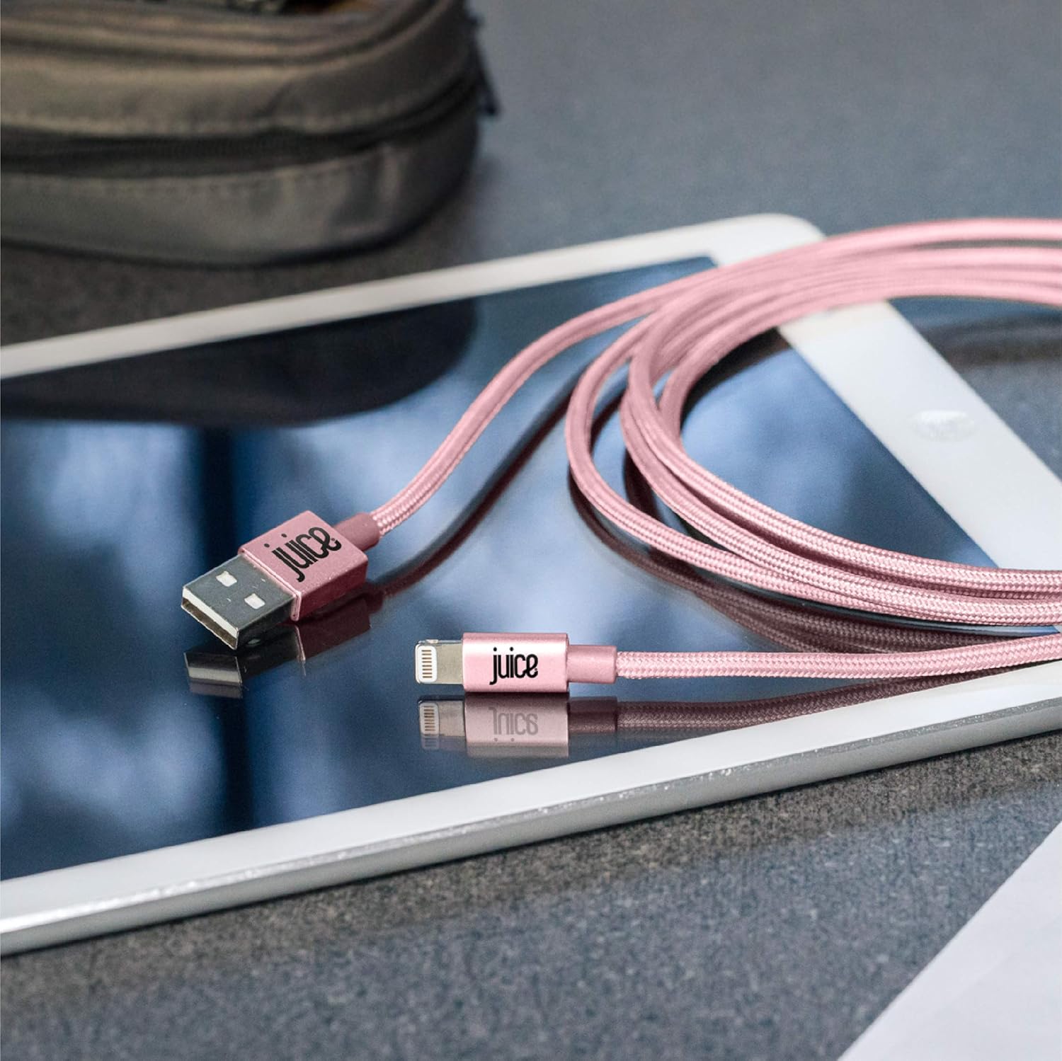 Juice Apple iPhone Lightning 2 m Braided Charger and Sync Cable for Apple iPhone 13, 13 Pro, 12, 12 Mini, SE, 11, XS, XR, X, 8, 7, 6, 5, iPad, Pro, Air, Mini, Airpods Pro- Rose Gold