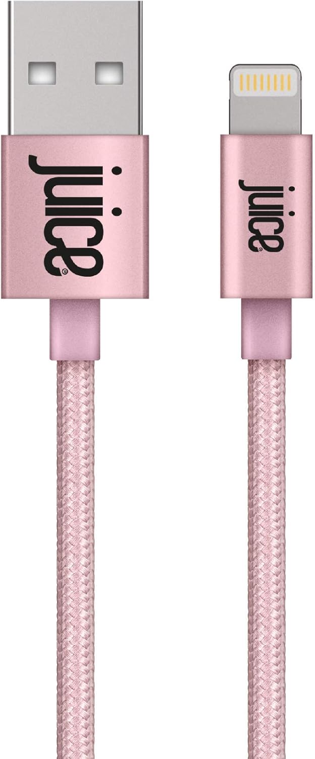 Juice Apple iPhone Lightning 2 m Braided Charger and Sync Cable for Apple iPhone 13, 13 Pro, 12, 12 Mini, SE, 11, XS, XR, X, 8, 7, 6, 5, iPad, Pro, Air, Mini, Airpods Pro- Rose Gold