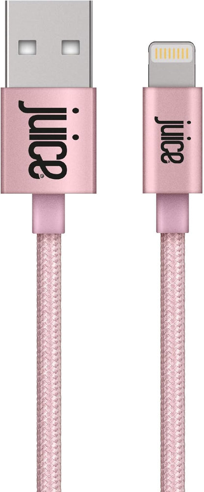 Juice Apple iPhone Lightning 2 m Braided Charger and Sync Cable for Apple iPhone 13, 13 Pro, 12, 12 Mini, SE, 11, XS, XR, X, 8, 7, 6, 5, iPad, Pro, Air, Mini, Airpods Pro- Rose Gold