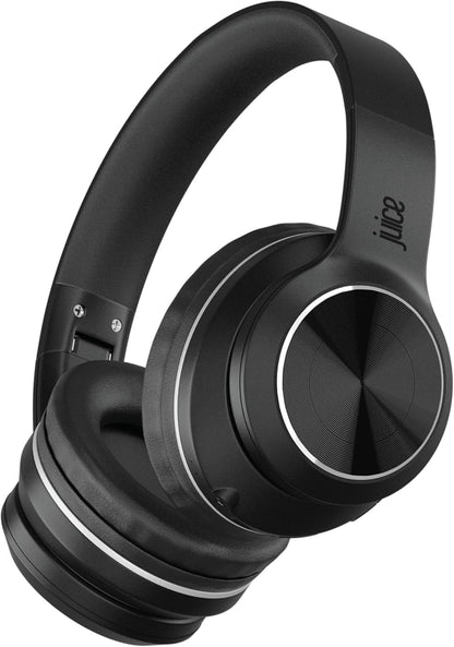 Juice Cans Go Wireless Headphones - Bluetooth, 16 Hours Playtime, 2.5 Hour Charging Time, Foldable Frame, On Body Controls, AUX For Wired Play (Black