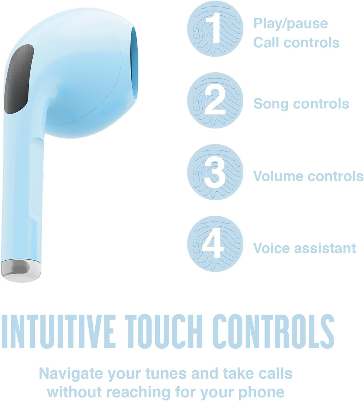 Juice Wireless Earphones, Pick 'N' Mix Bluetooth Earbuds with Earphones Wireless Charging Case & USB C Cable. Touch Control Earpods with 10m Bluetooth Range & 20 Hours Playback (Blue