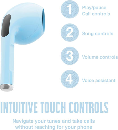 Juice Wireless Earphones, Pick 'N' Mix Bluetooth Earbuds with Earphones Wireless Charging Case & USB C Cable. Touch Control Earpods with 10m Bluetooth Range & 20 Hours Playback (Blue