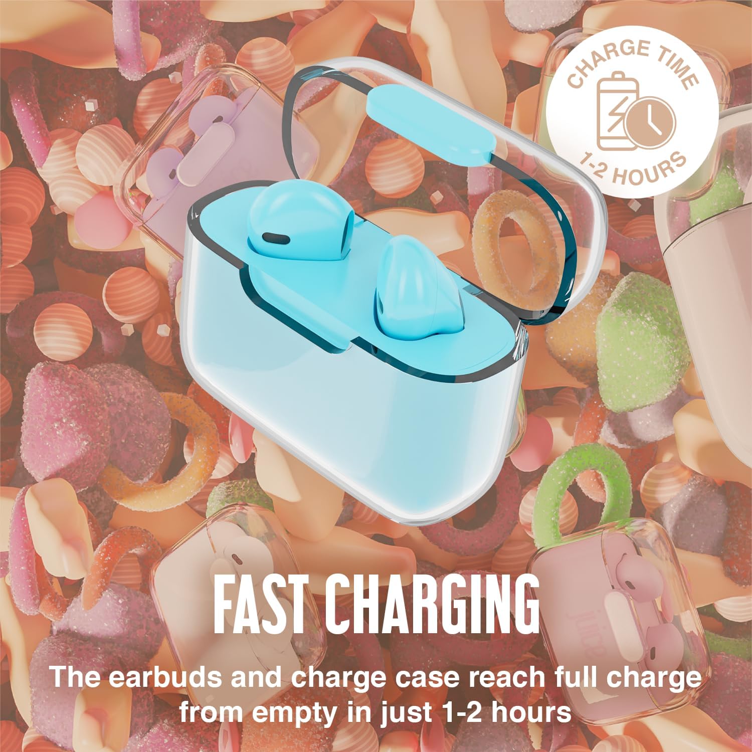 Juice Wireless Earphones, Pick 'N' Mix Bluetooth Earbuds with Earphones Wireless Charging Case & USB C Cable. Touch Control Earpods with 10m Bluetooth Range & 20 Hours Playback (Blue