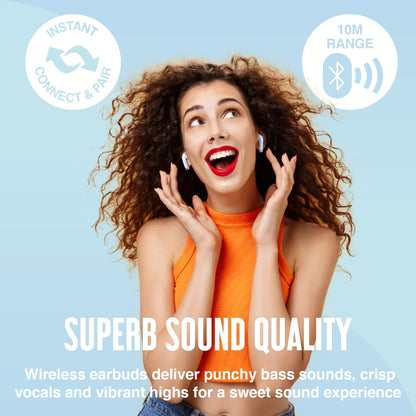 Juice Wireless Earphones, Pick 'N' Mix Bluetooth Earbuds with Earphones Wireless Charging Case & USB C Cable. Touch Control Earpods with 10m Bluetooth Range & 20 Hours Playback (Blue
