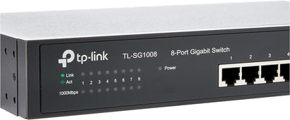 TP-Link TL-SG1008 8-Port Gigabit Ethernet Switch, Desktop/Rack-Mount, Steel Case, Lifetime Warranty, Black