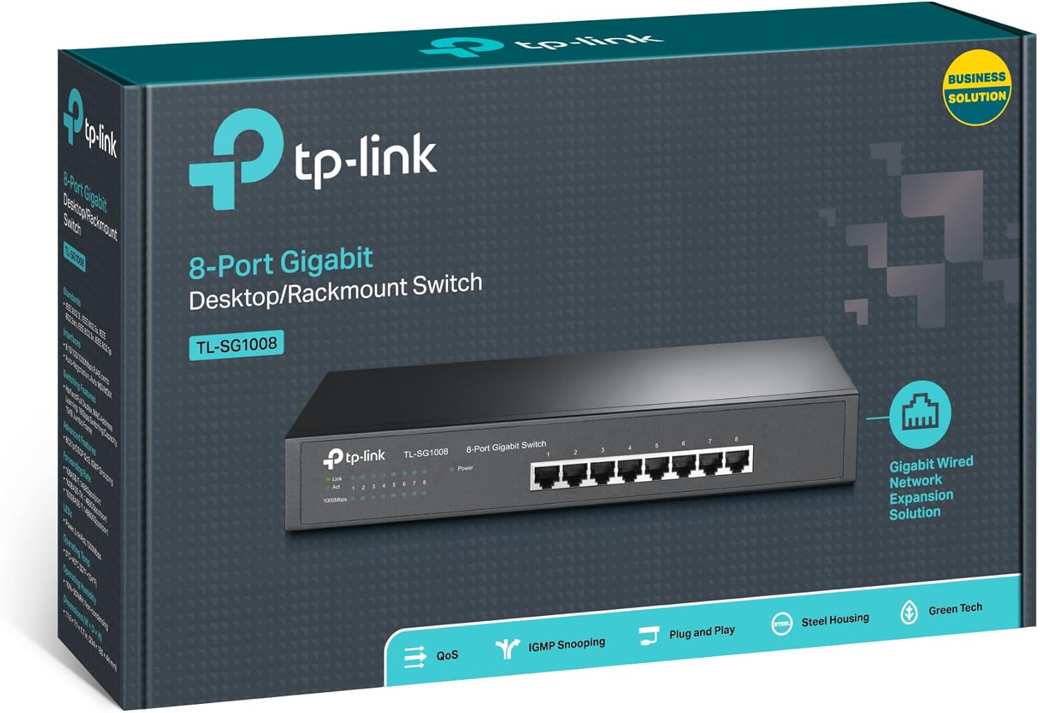 TP-Link TL-SG1008 8-Port Gigabit Ethernet Switch, Desktop/Rack-Mount, Steel Case, Lifetime Warranty, Black