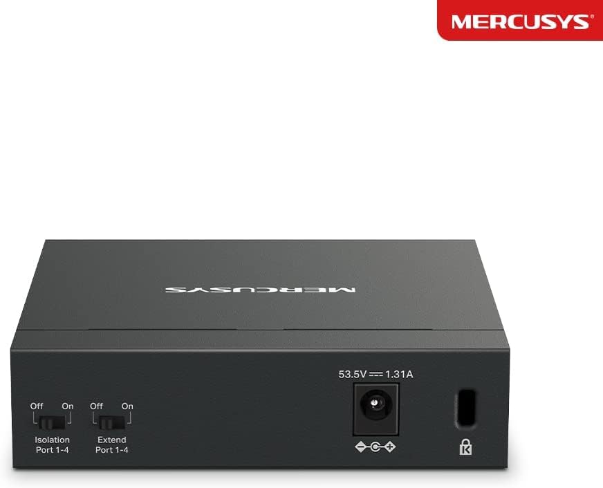 MERCUSYS 5-Port Gigabit Desktop Ethernet Switch with 4-Port PoE+, PoE Power Budget 65W, compatible with 802.3af/at PDs, Power management, metal case, Plug & Play, No Configuration Required (MS105GP)